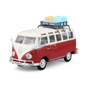 Maisto Volkswagen T1 Samba with baggage rack in red and white, 1:24 scale