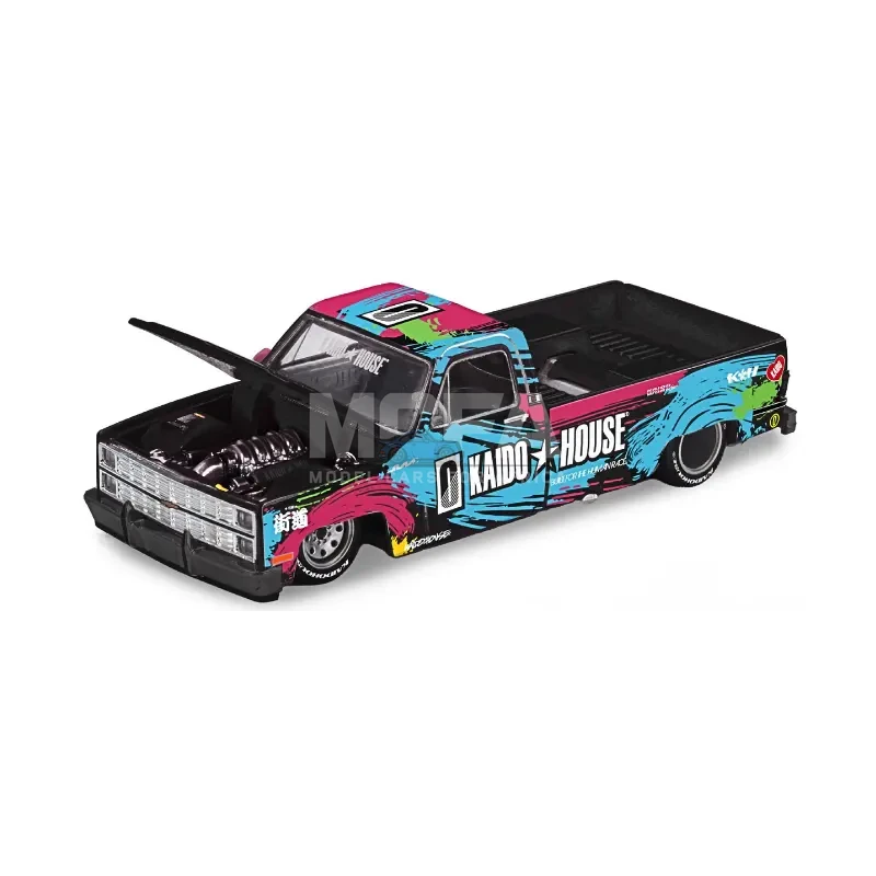 MINI GT Kaido House Chevrolet Silverado Dually Kaido Splash V1 black and blue 1:64 scale model