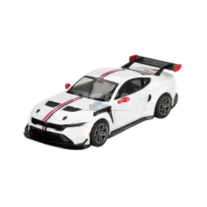 MINI GT Ford Mustang GTD Spirit of America 1:64 scale model car in white with red and blue graphics