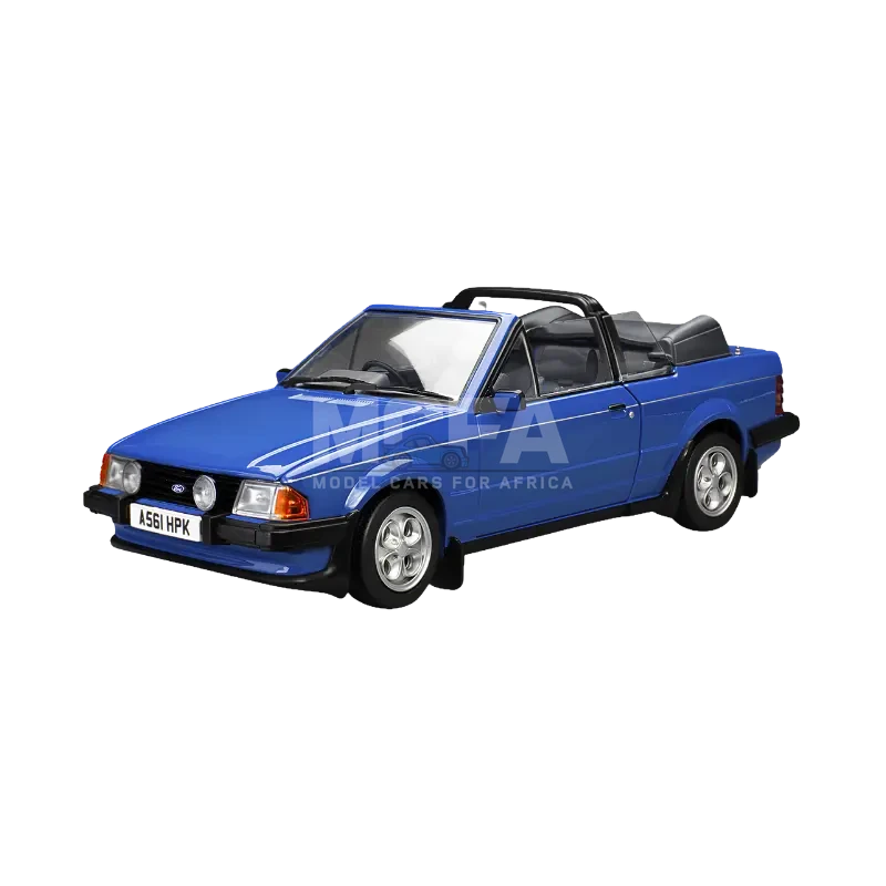 Sunstar Ford Escort XR3i Cabriolet in Azure Blue, 1:18 scale, right-hand drive.